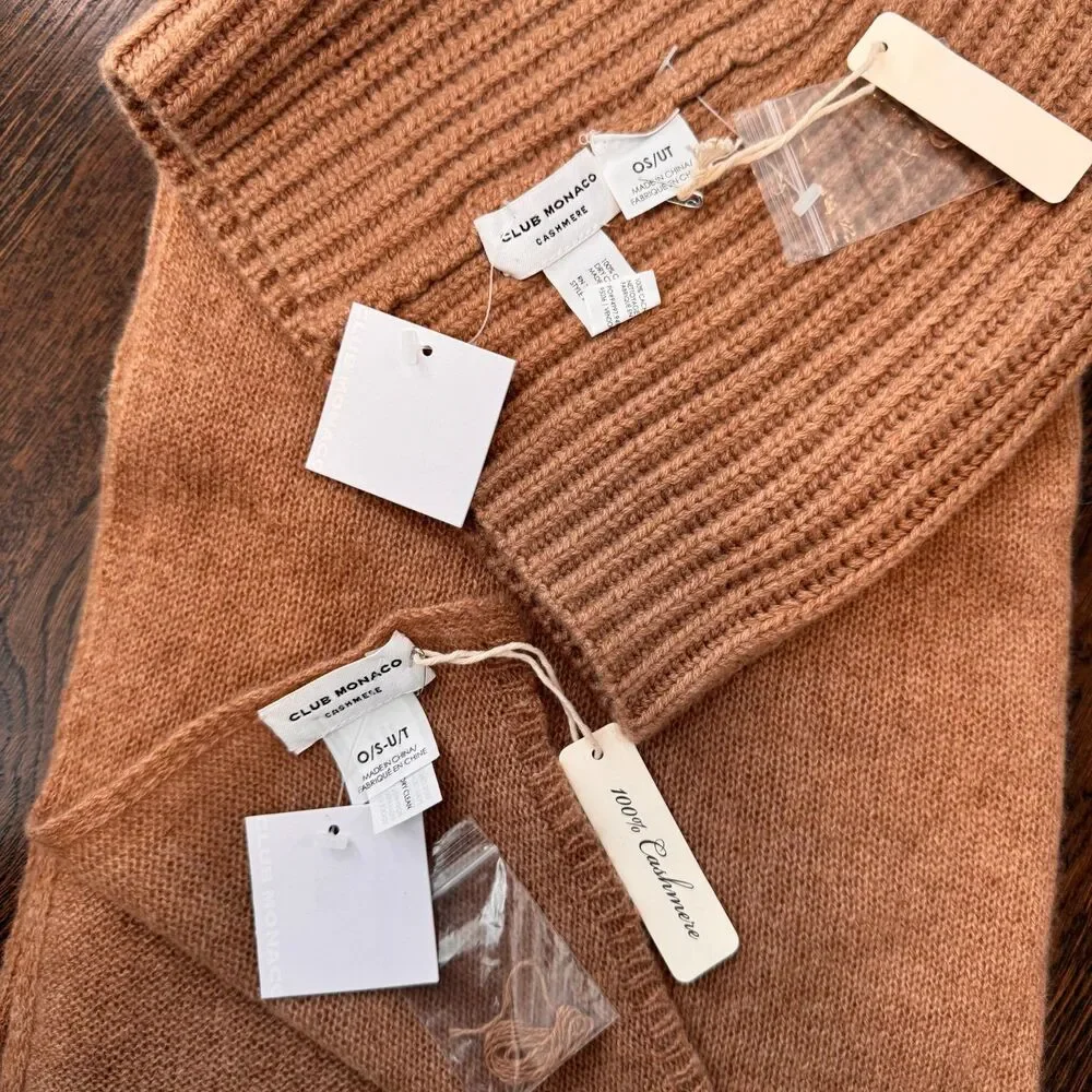 Club Monaco 100% Cashmere Camel Scarf and Beanie Set
